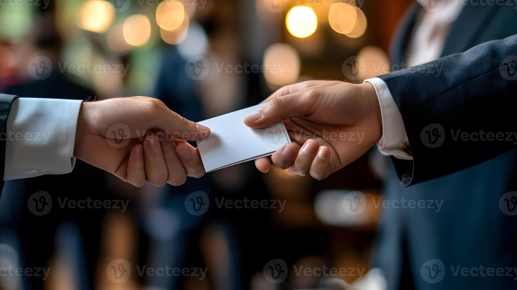 Professional networking event with people exchanging business cards photo