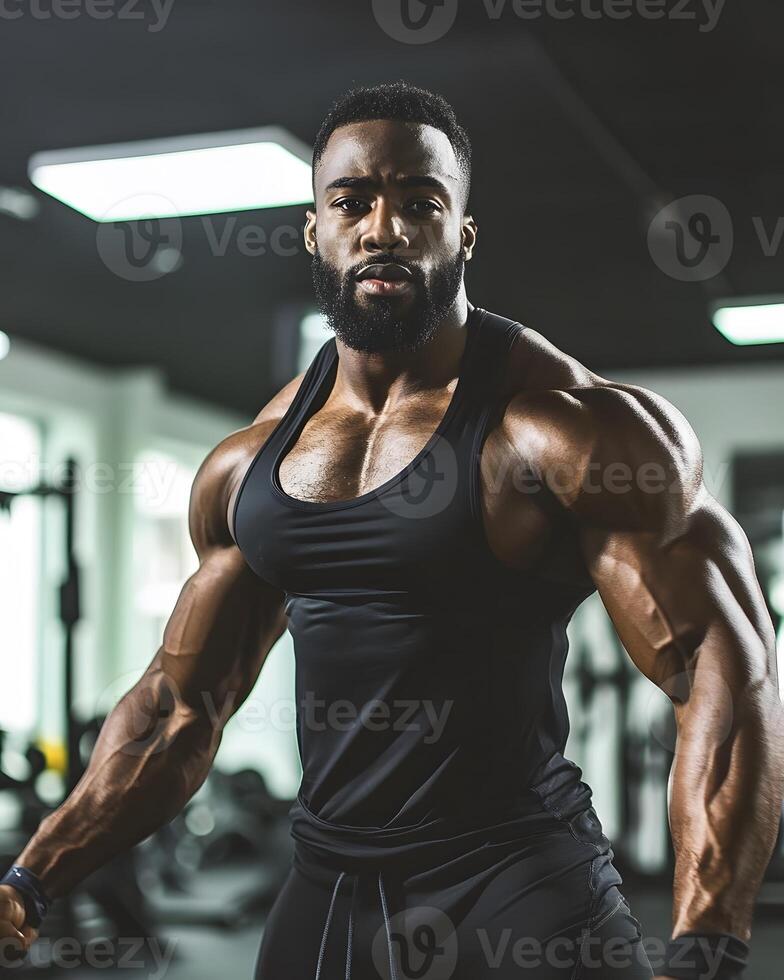 A healthy workout routine being demonstrated by a fitness trainer in a gym, strong and energetic, photo