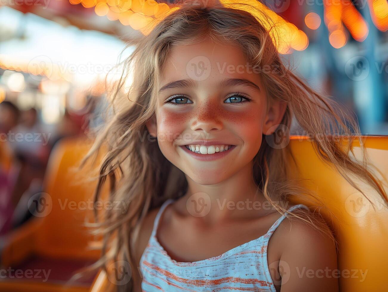 cheerful family at an amusement park, riding roller coasters and enjoying the day photo