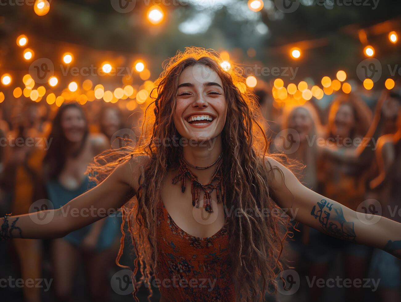 group of friends attending an outdoor concert, enjoying the music and atmosphere photo