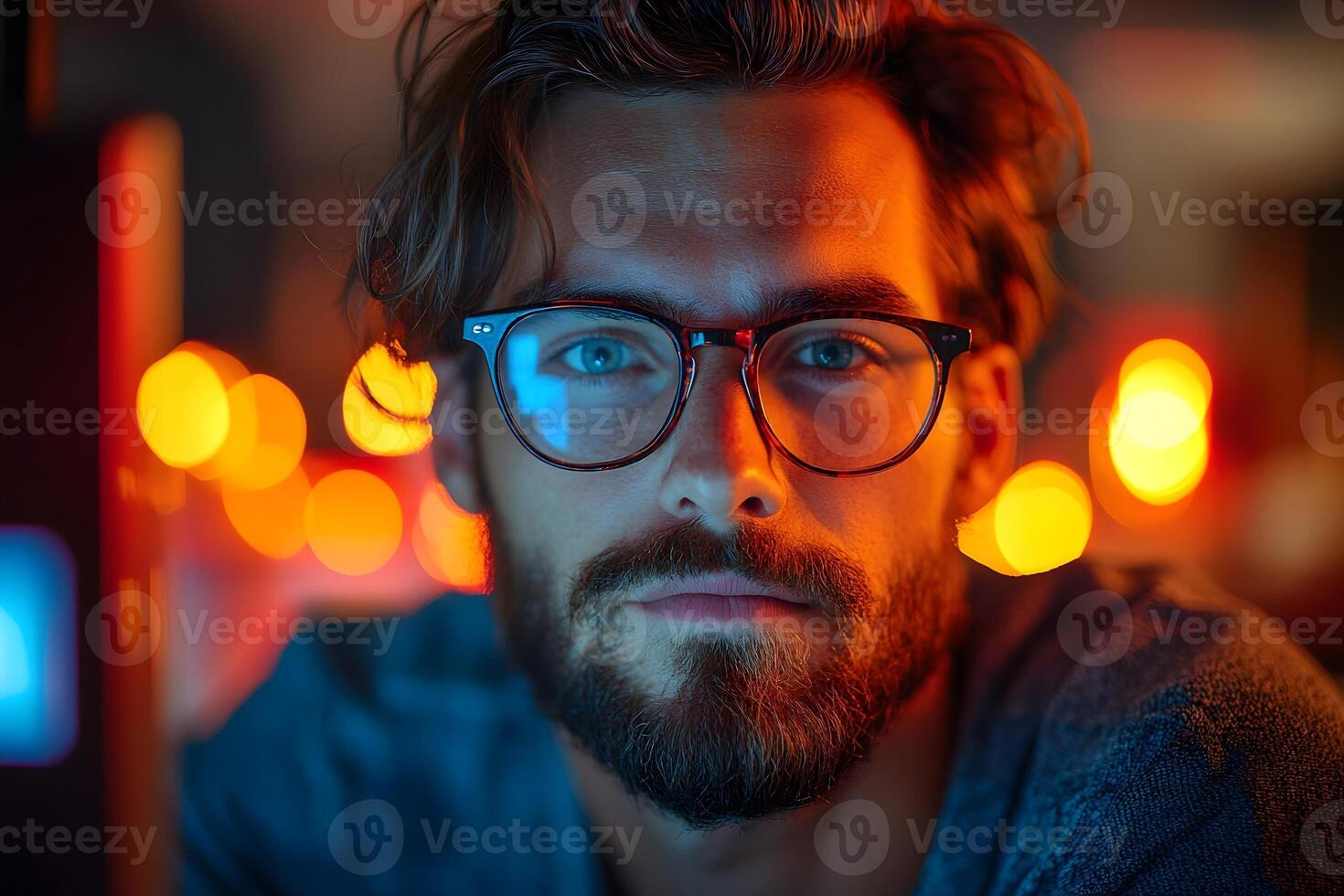 Startup founder working late night on code and UX design in a shared office, cinematic lighting, photo