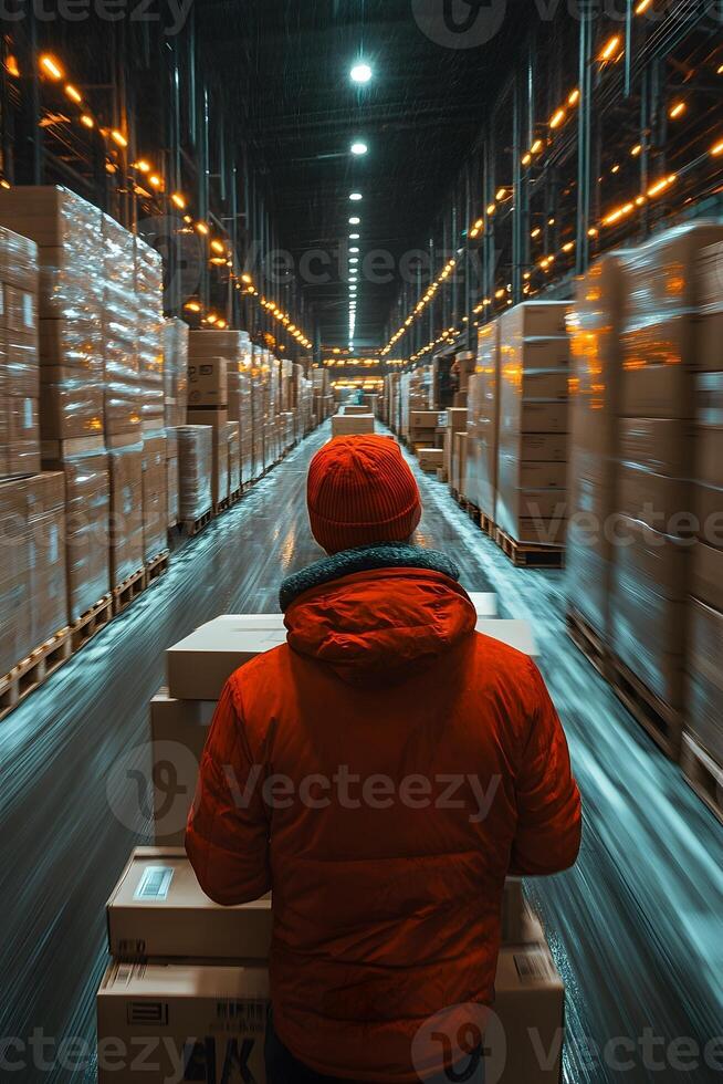 Warehouse team organizing boxes for holiday delivery deadlines. photo