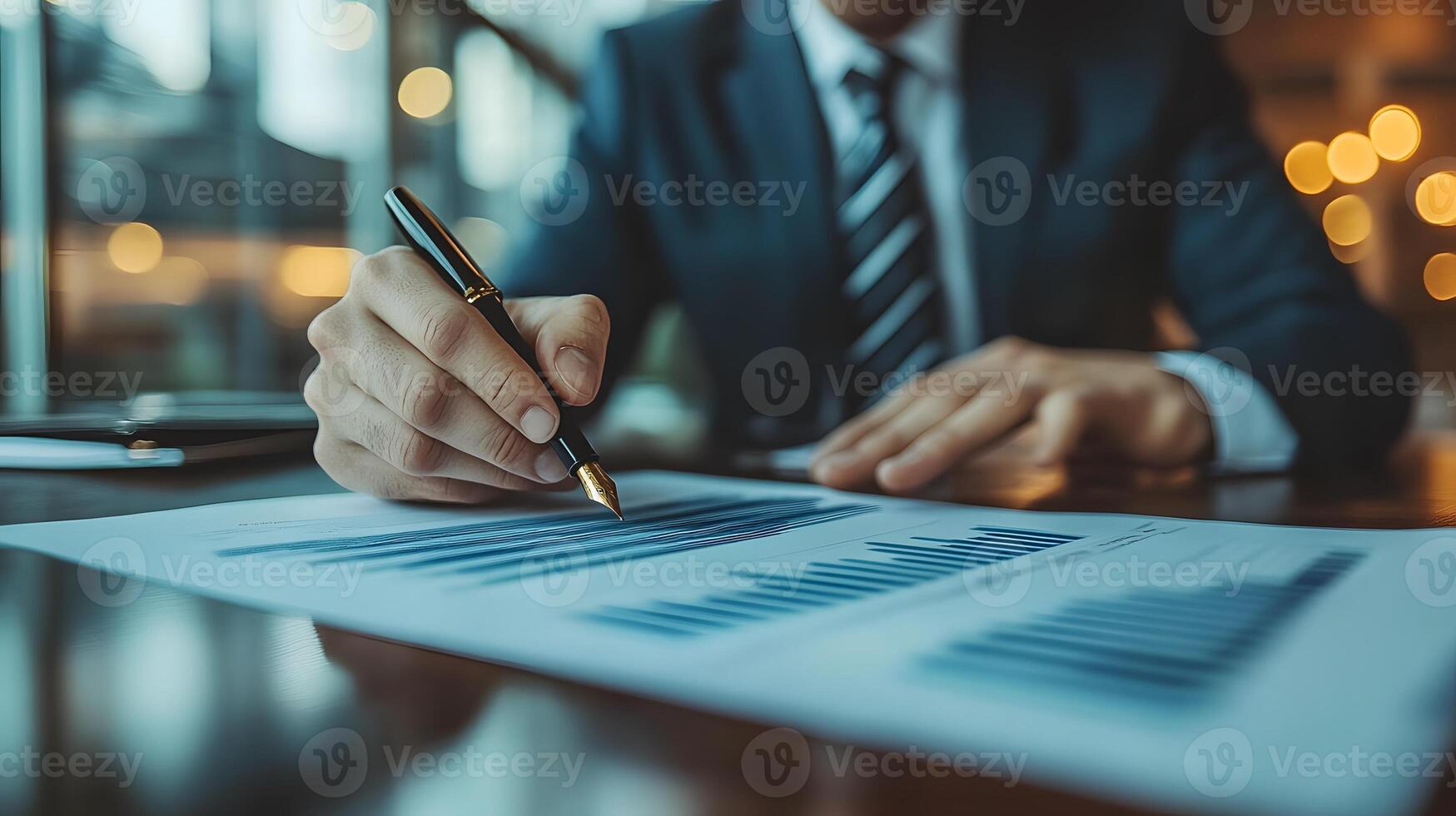 contract signing after successful negotiation, fountain pen and elegant document photo