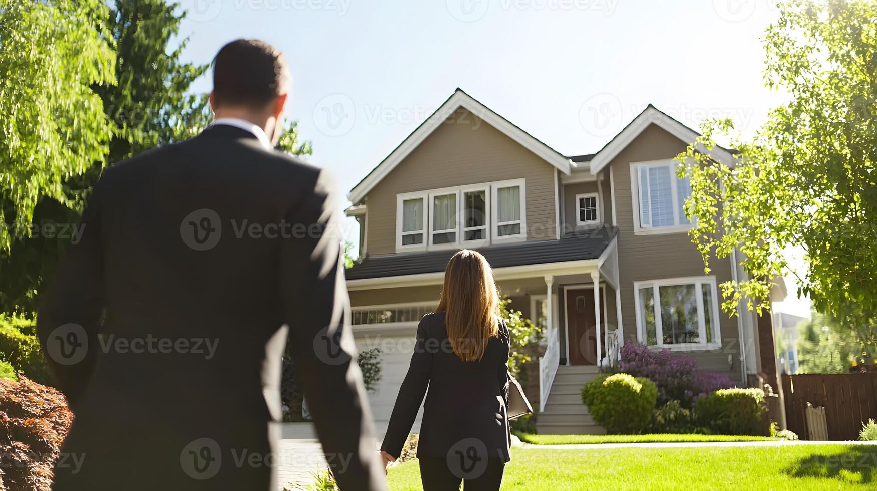 real estate agent showing new property to clients warm atmosphere. photo