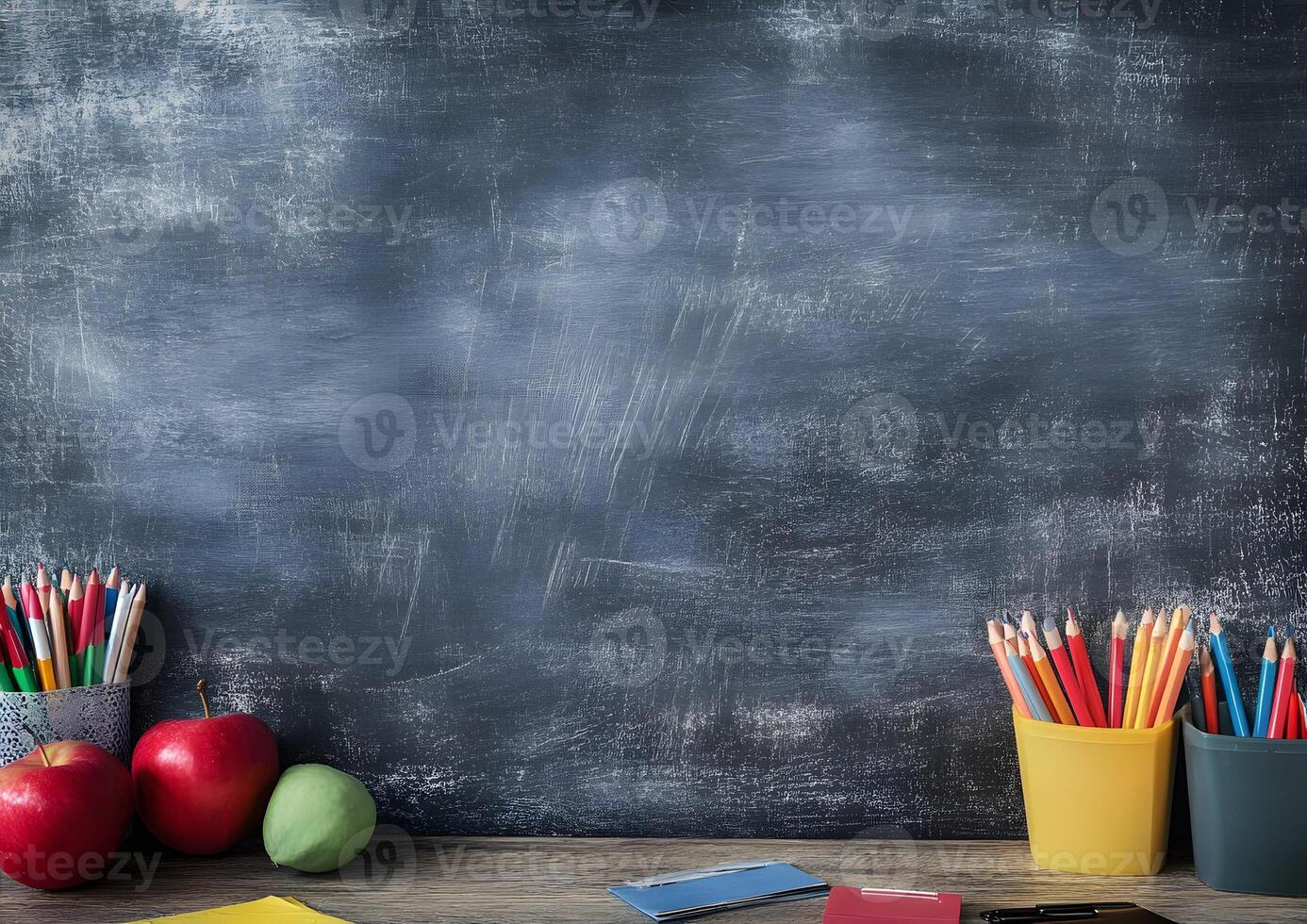 neat arrangement of school items along bottom edge with copy space photo