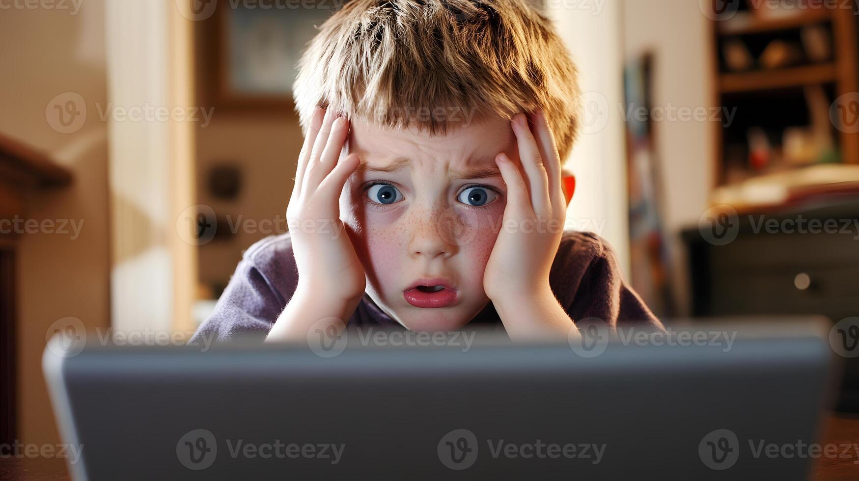 child confidently answering questions during online class photo