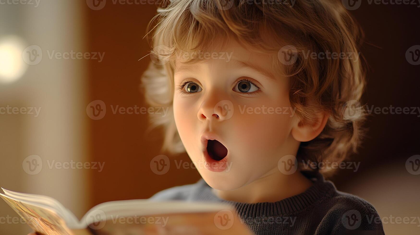 child reciting facts aloud with excitement photo