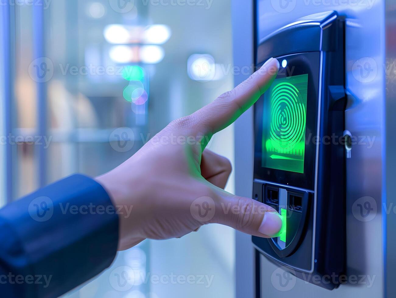 digital fingerprint scanning access system, security technology concept photo