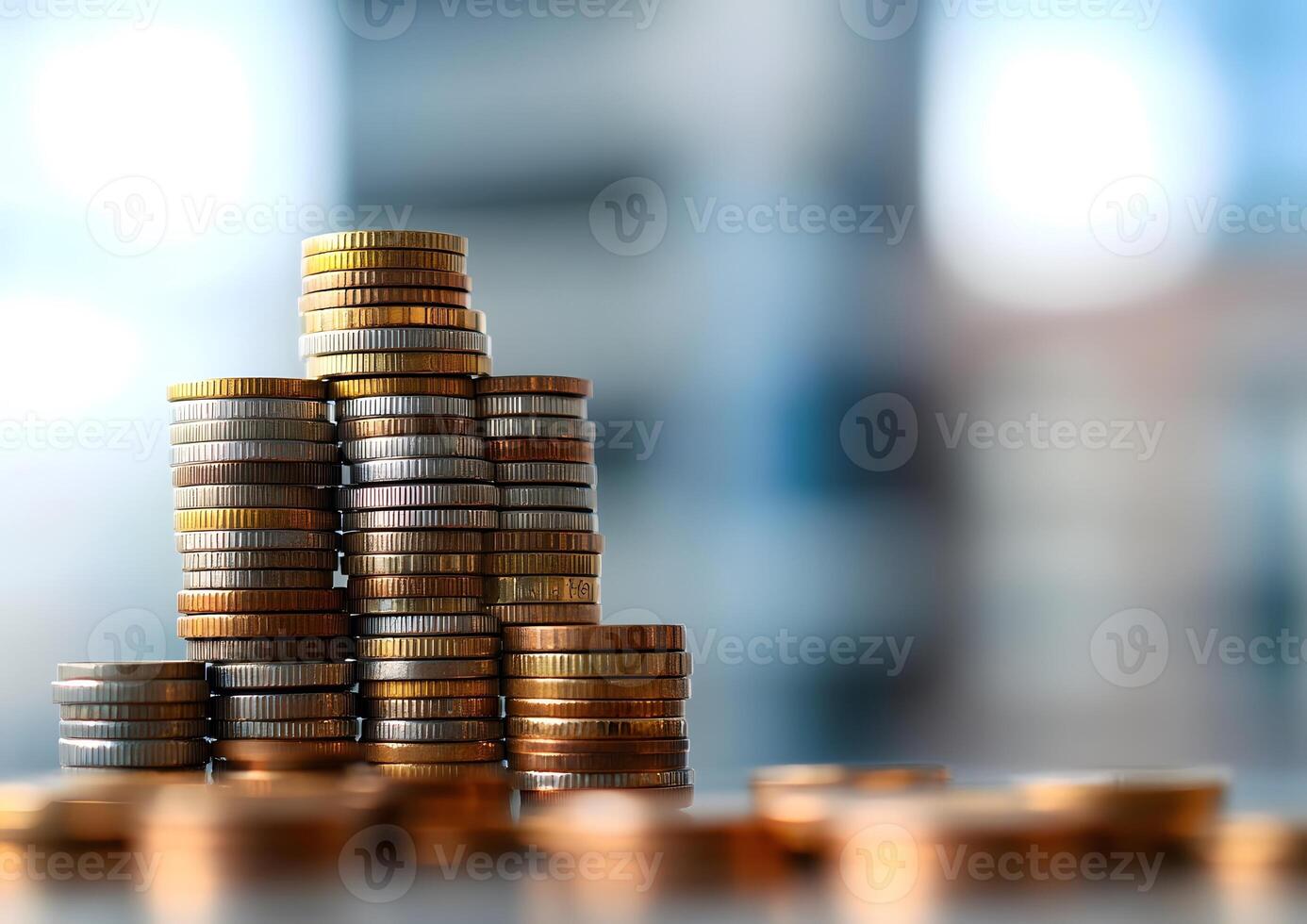 a clean image of coins stacked beside a label wealth building photo