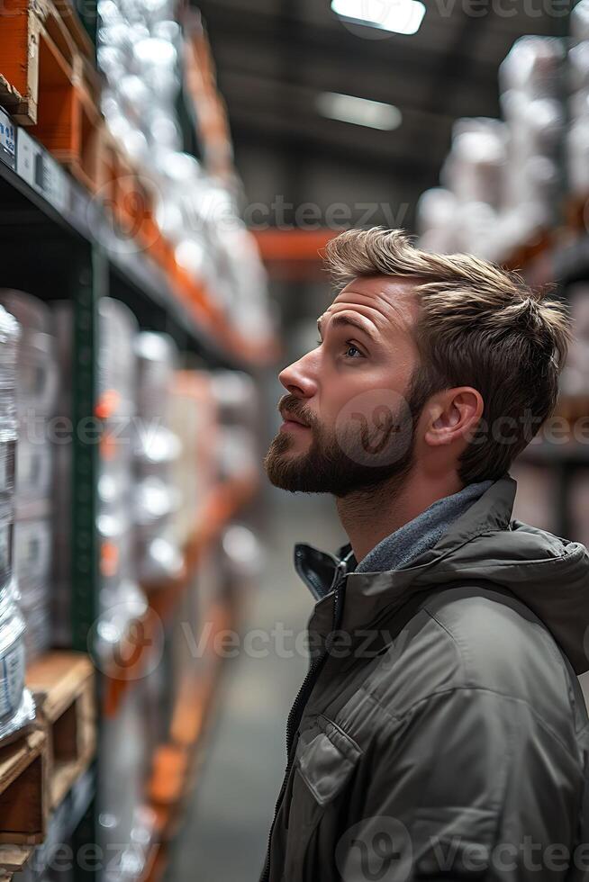 Smart warehouse analytics interface with live charts and barcodes photo