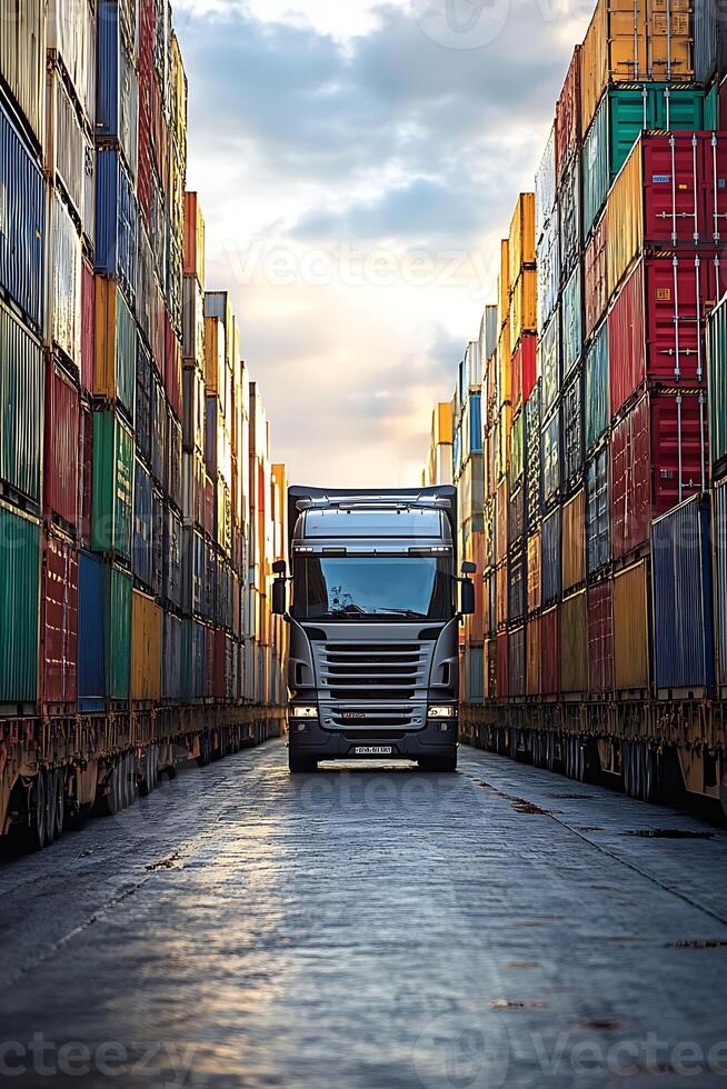 Supply chain analytics with delivery paths, pie charts, and bottleneck alerts. photo