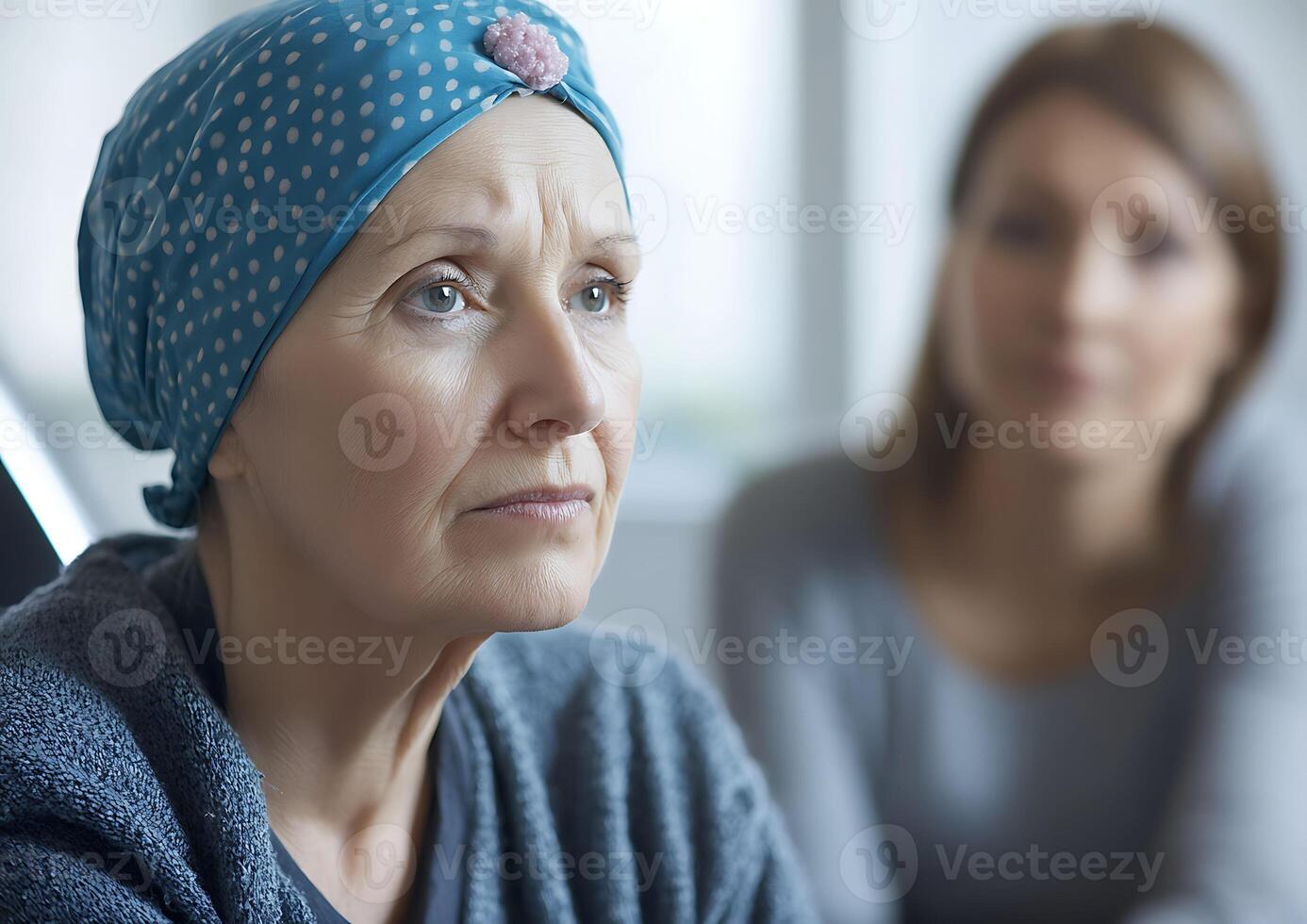 doctor administering immune-boosting injection to elderly cancer patient in clinic, calm atmosphere photo