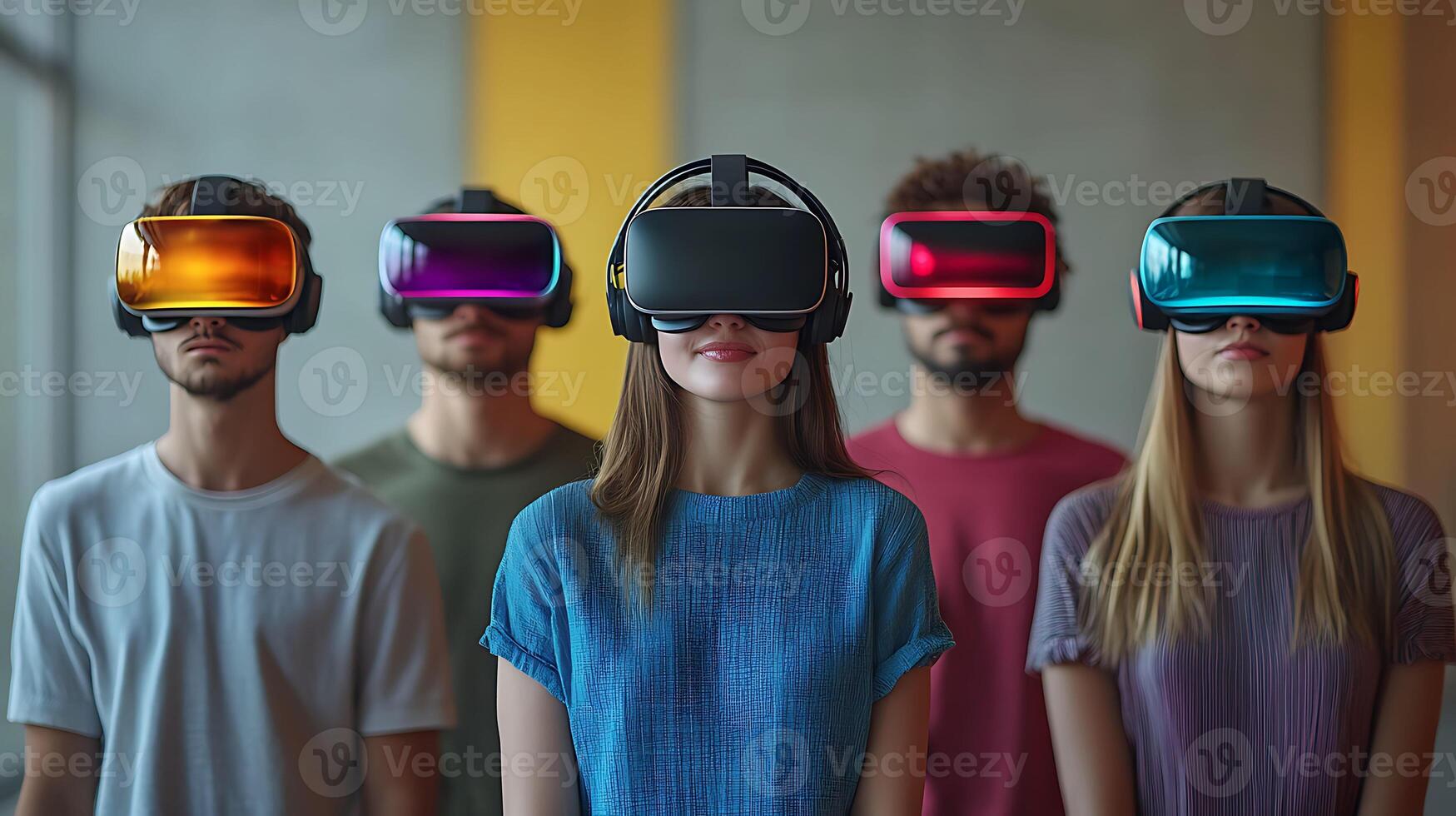 metaverse business environment with 3D avatars in VR headset, photo