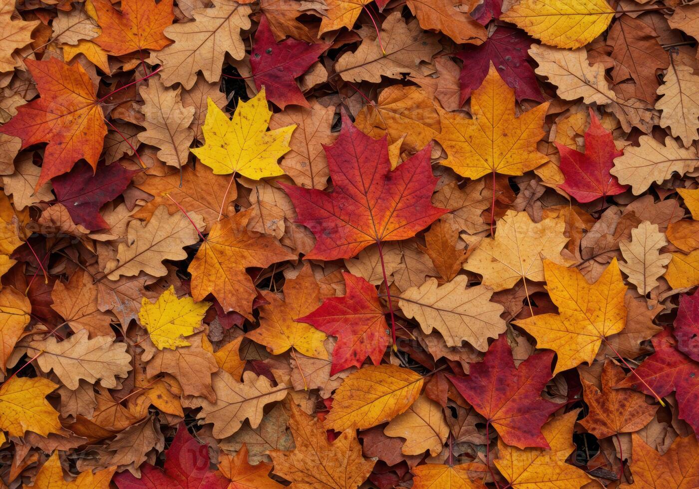 A rich tapestry of autumn leaves displaying a wide spectrum of fall colors. photo