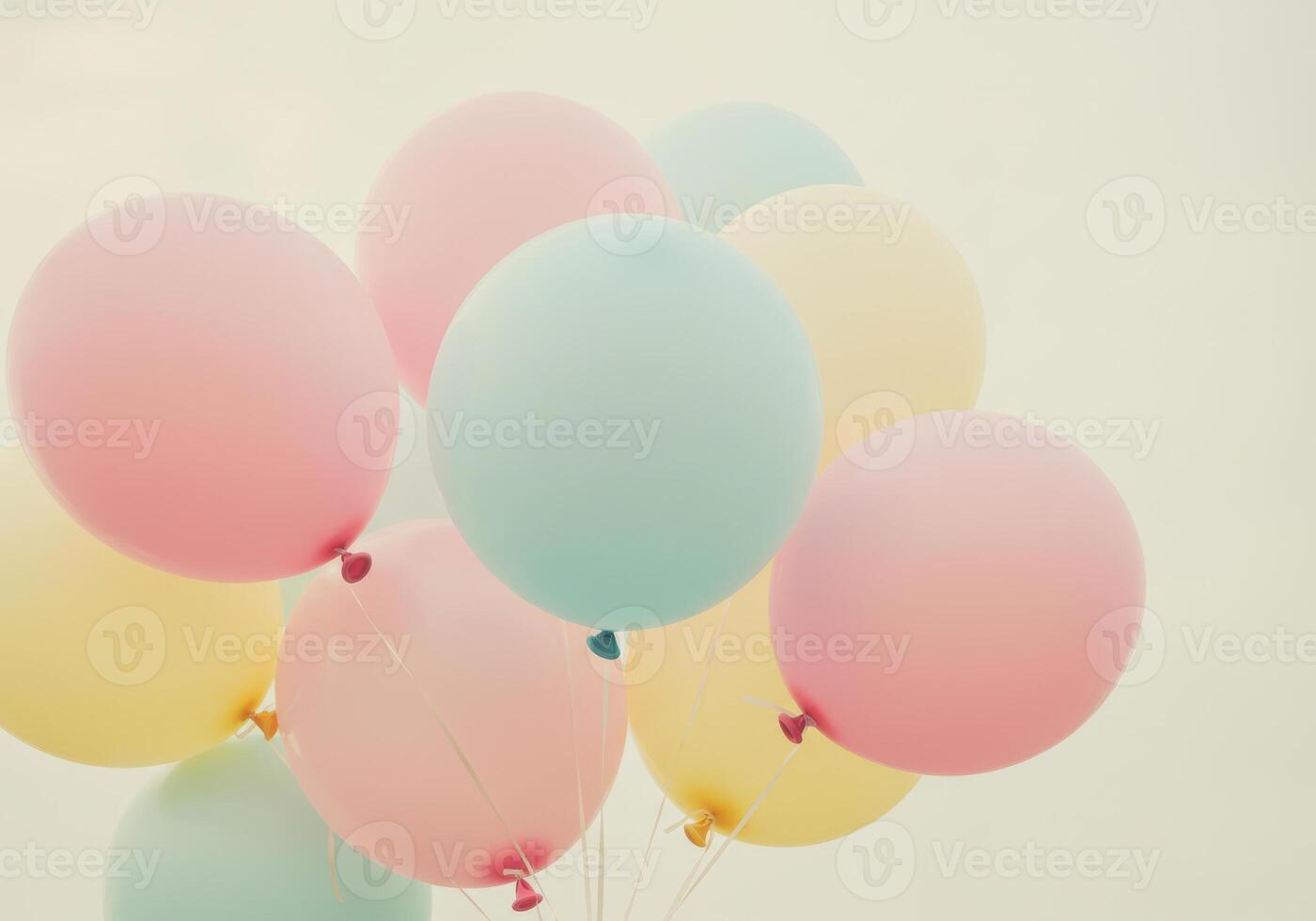 A cluster of pastel-hued balloons against a soft, airy backdrop adds a touch of whimsy. photo