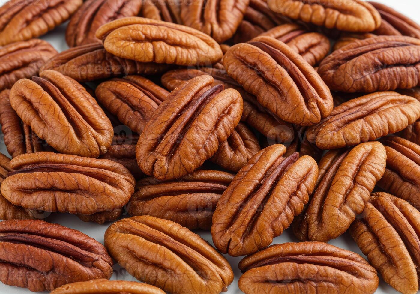 Delicious pecans piled together creating a beautiful and textured close-up display. photo