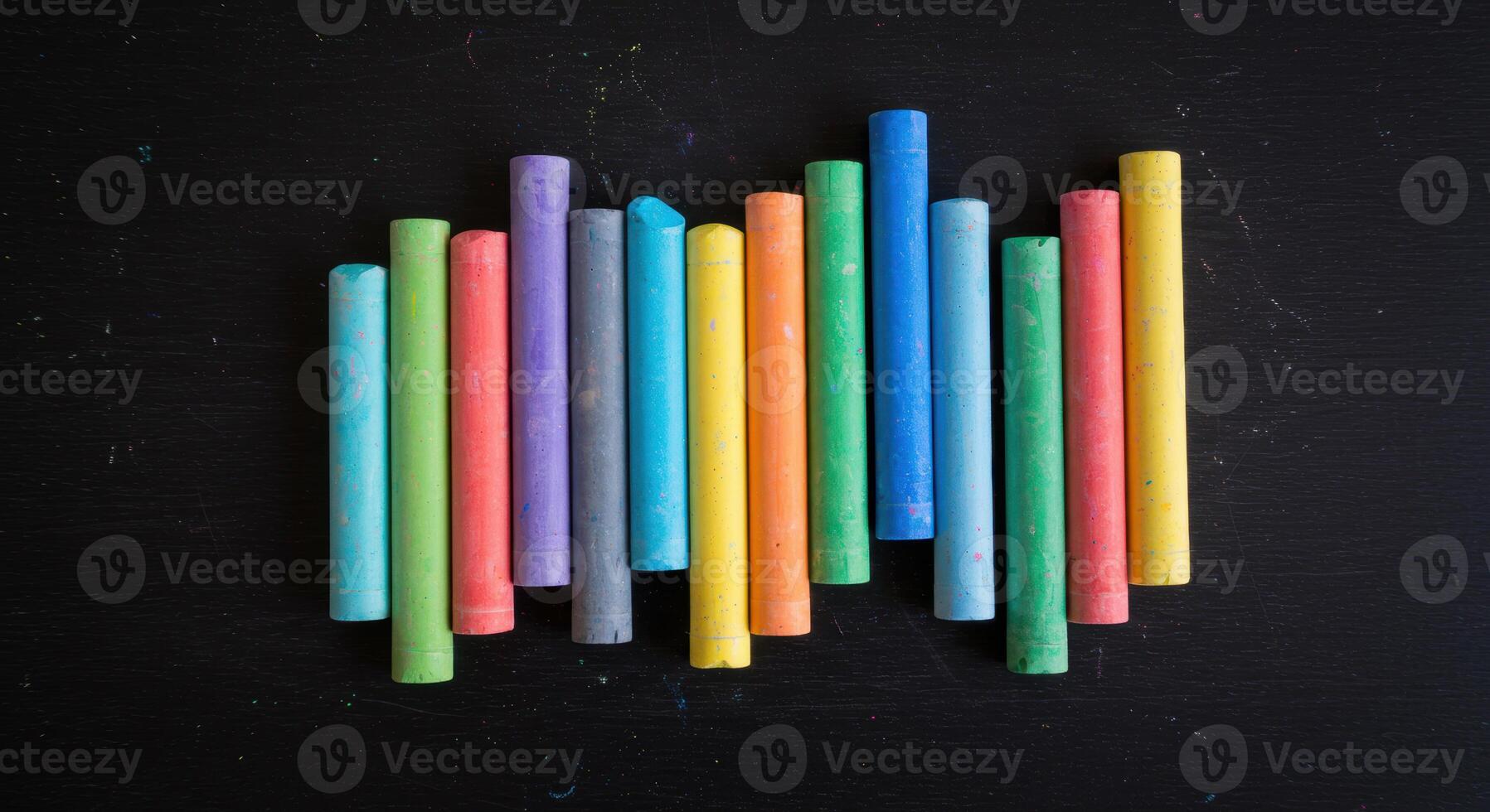 Various colored chalk sticks arranged on a black surface, perfect for educational content photo