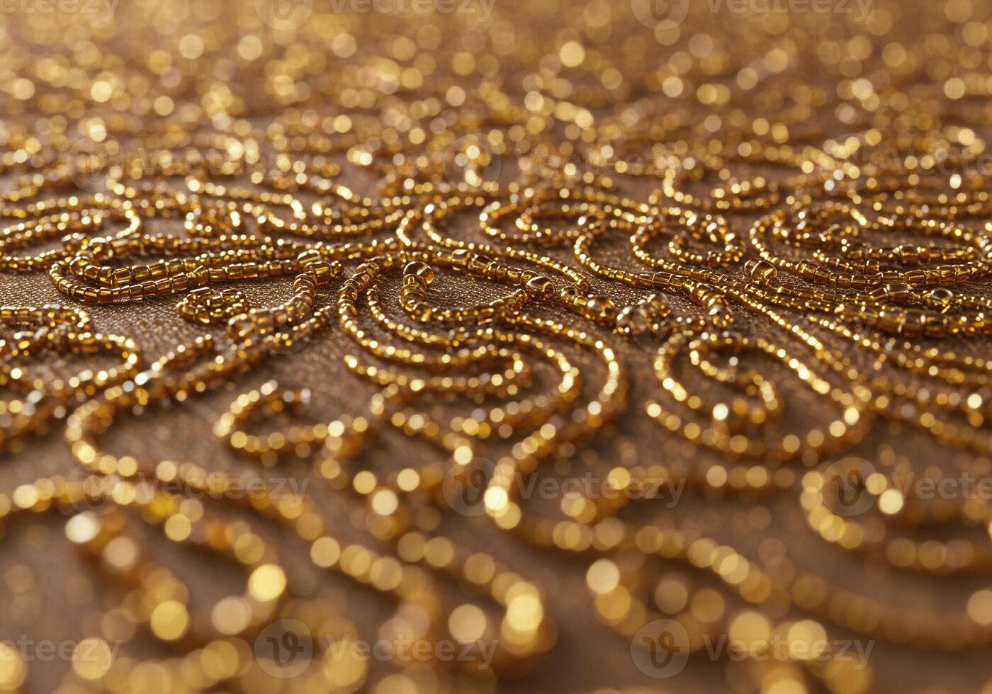 Exquisite gold beaded fabric design, with rich detailing and luxurious, elegant textures. photo