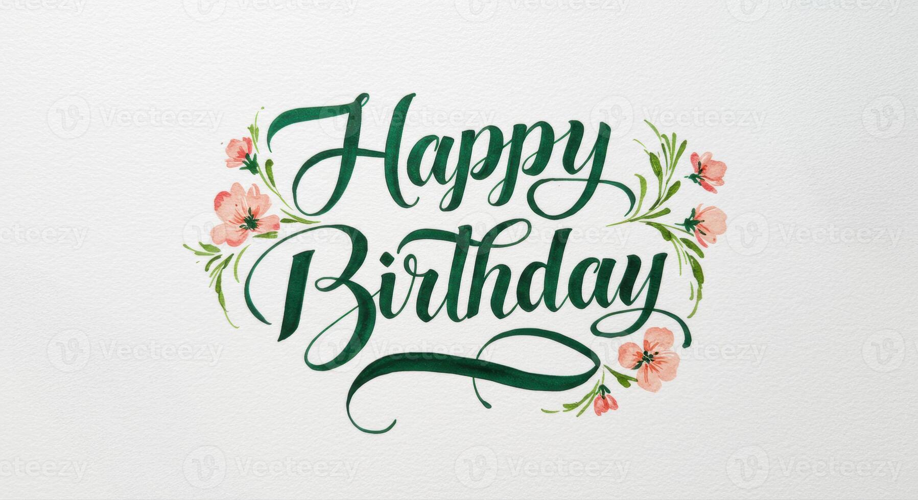 Happy birthday message with beautiful calligraphy and floral design. photo