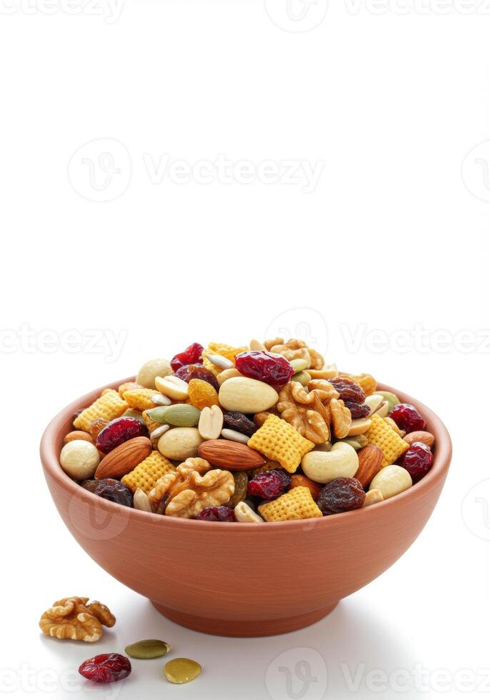 A vibrant bowl filled with a nutritious and delicious blend of trail mix. photo
