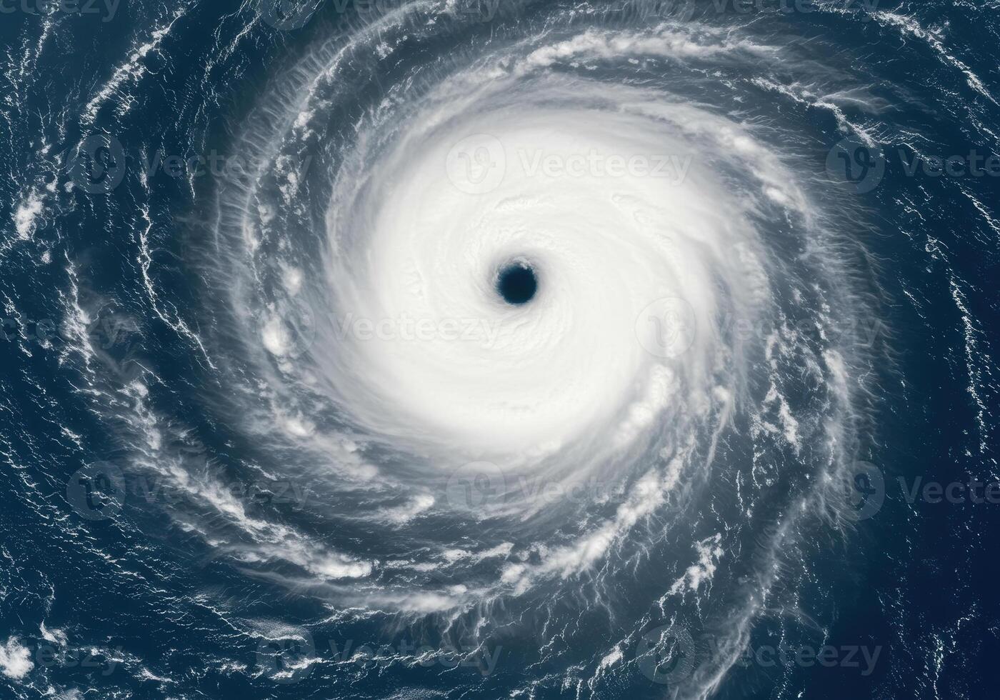 A breathtaking aerial view capturing a massive hurricane in the ocean. photo