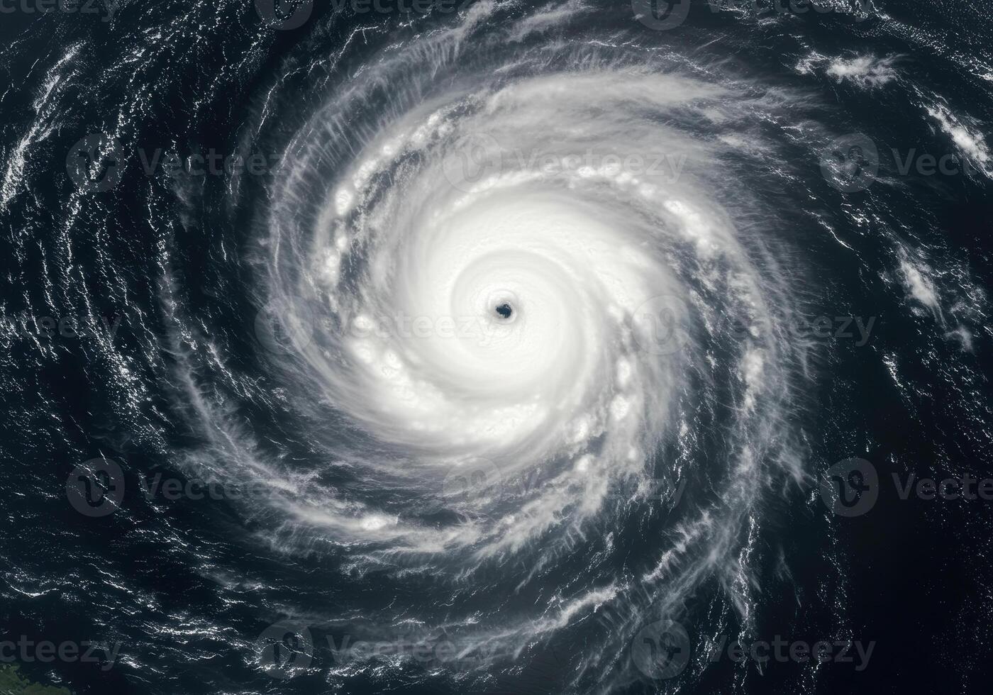 Stunning satellite view of a powerful hurricane with swirling clouds over the ocean. photo