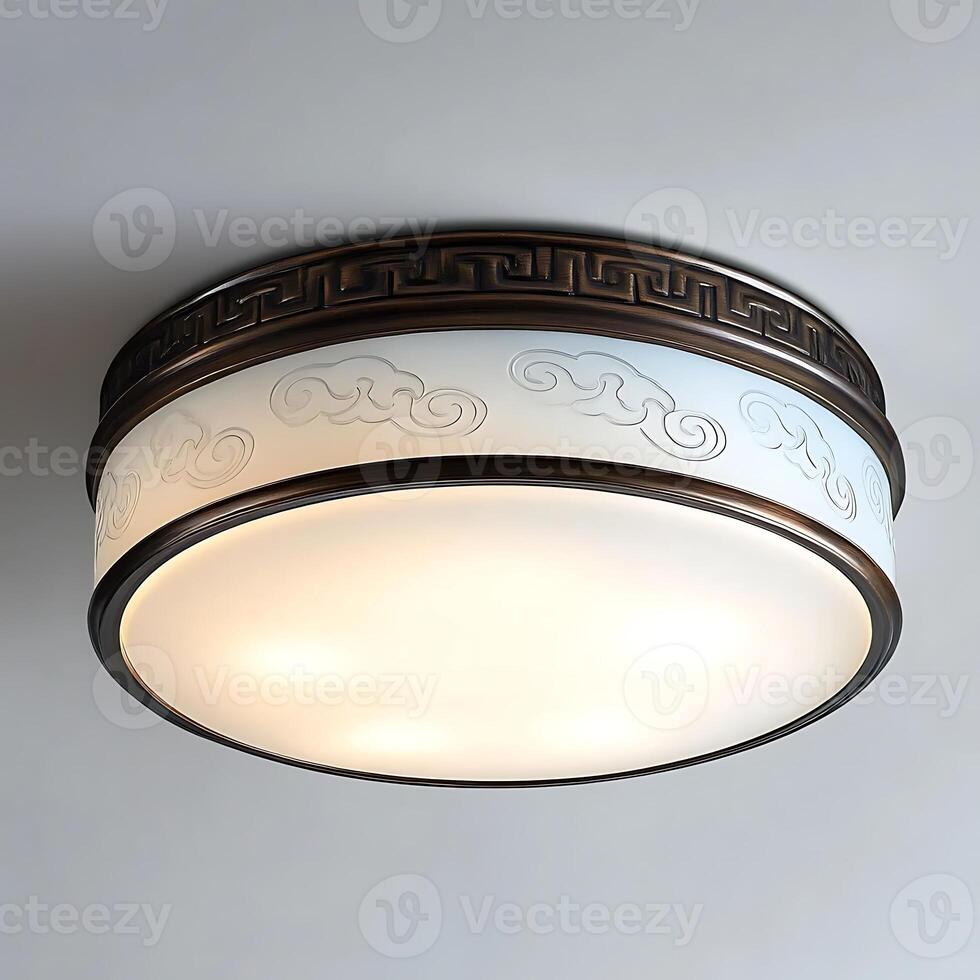 Elegant ceiling light fixture with cloud design illuminating a room, featuring a bronze trim and a frosted glass diffuser for soft ambient lighting photo