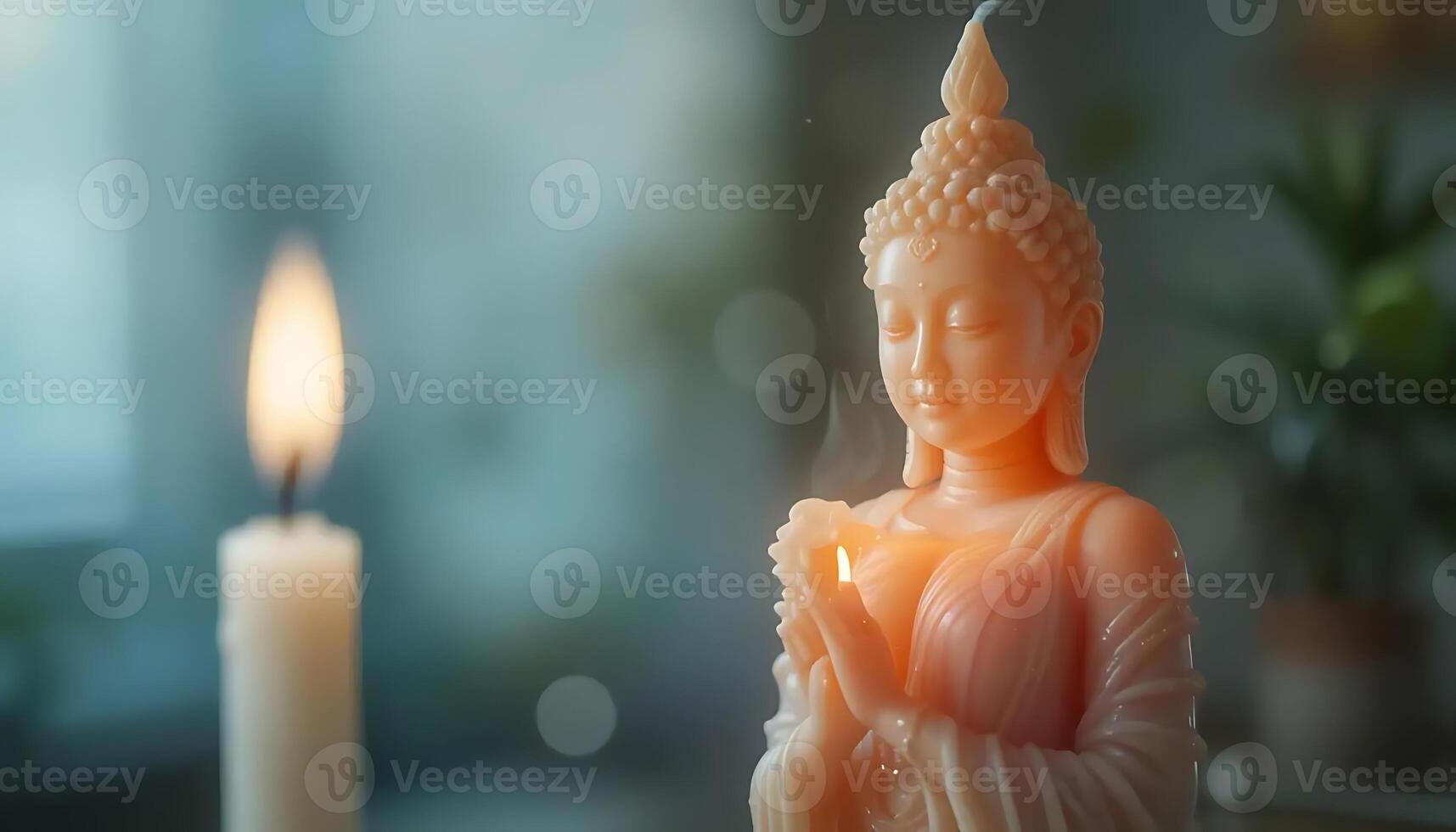 Serene Buddha Statue Candlelight Meditation A Symbol of Peace Mindfulness and Spiritual Enlightenment Illuminated by a Gentle Flame Creating a Tranquil Atmosphere for Contemplation photo