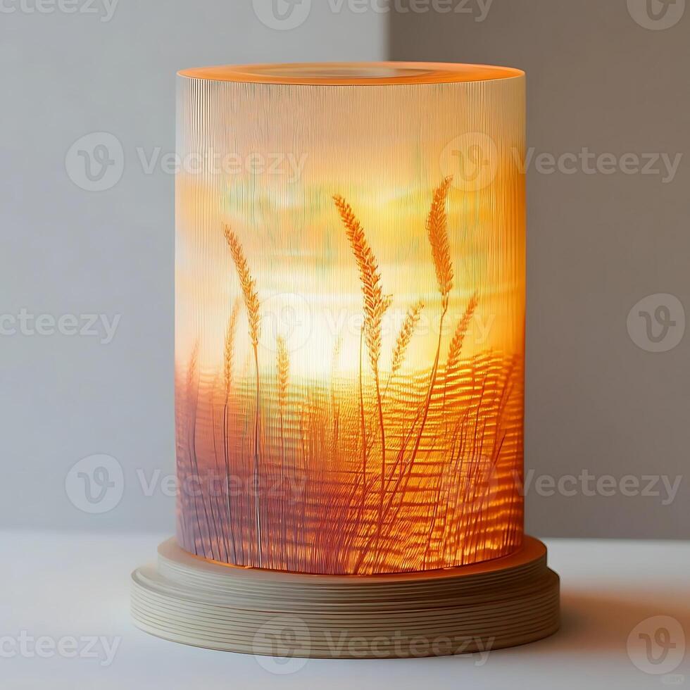 Illuminated Wheat Field Lamp Radiating Warmth and Serenity in Home Decor A Captivating Blend of Nature Inspired Design and Ambient Lighting Emitting a Gentle Glow photo