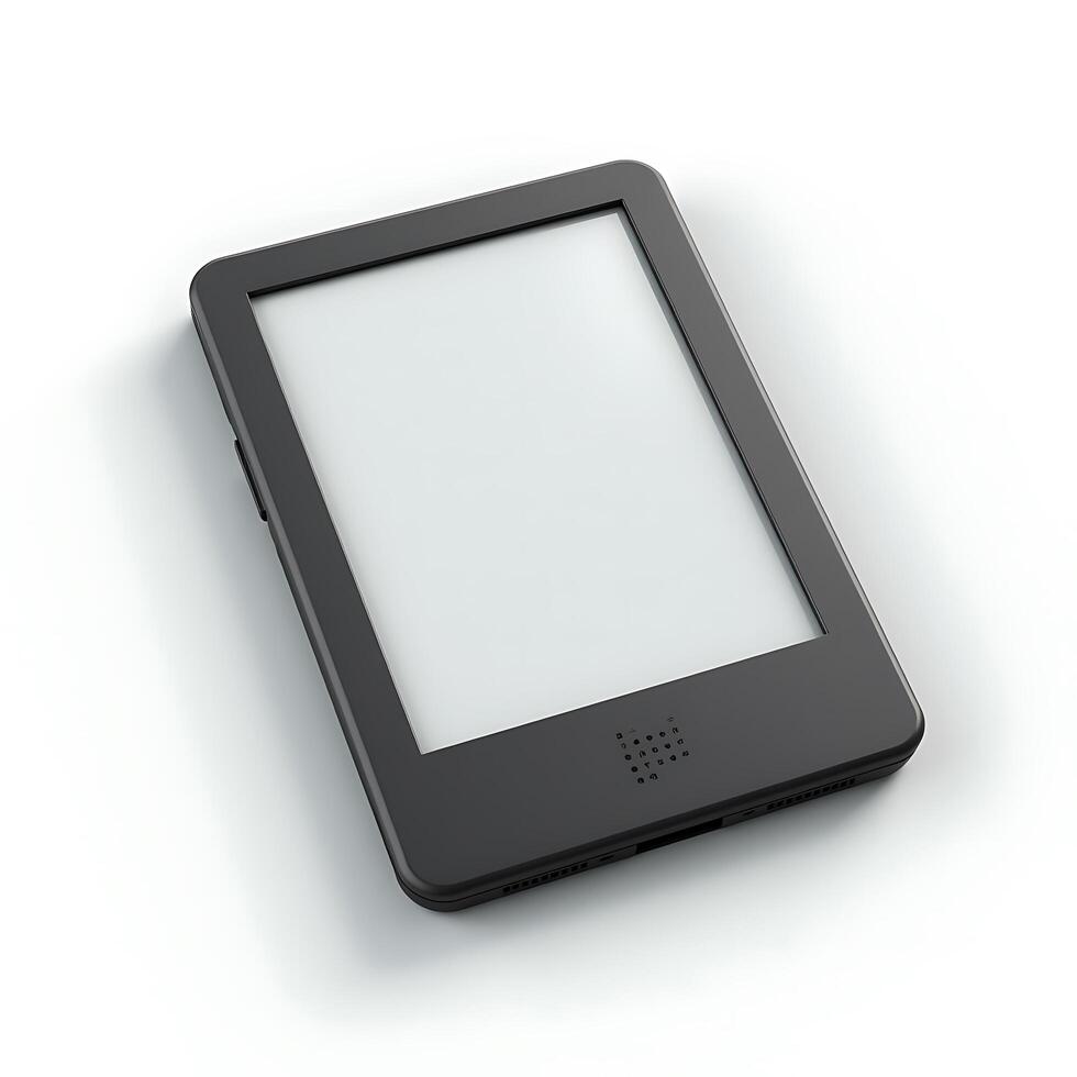 A black tablet computer on a white surface photo