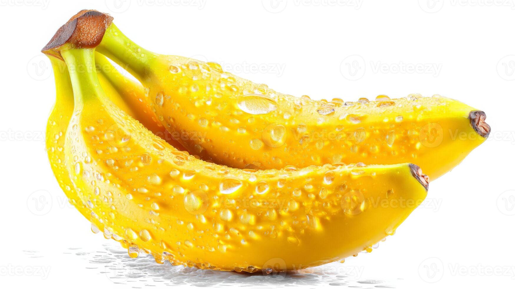 3 Ripe Yellow Bananas with Water Droplets on White Background photo