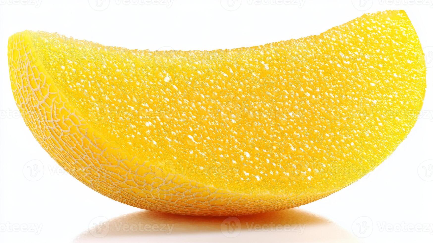 Close Up of a Sweet Yellow Honeydew Melon Slice on White Background photo