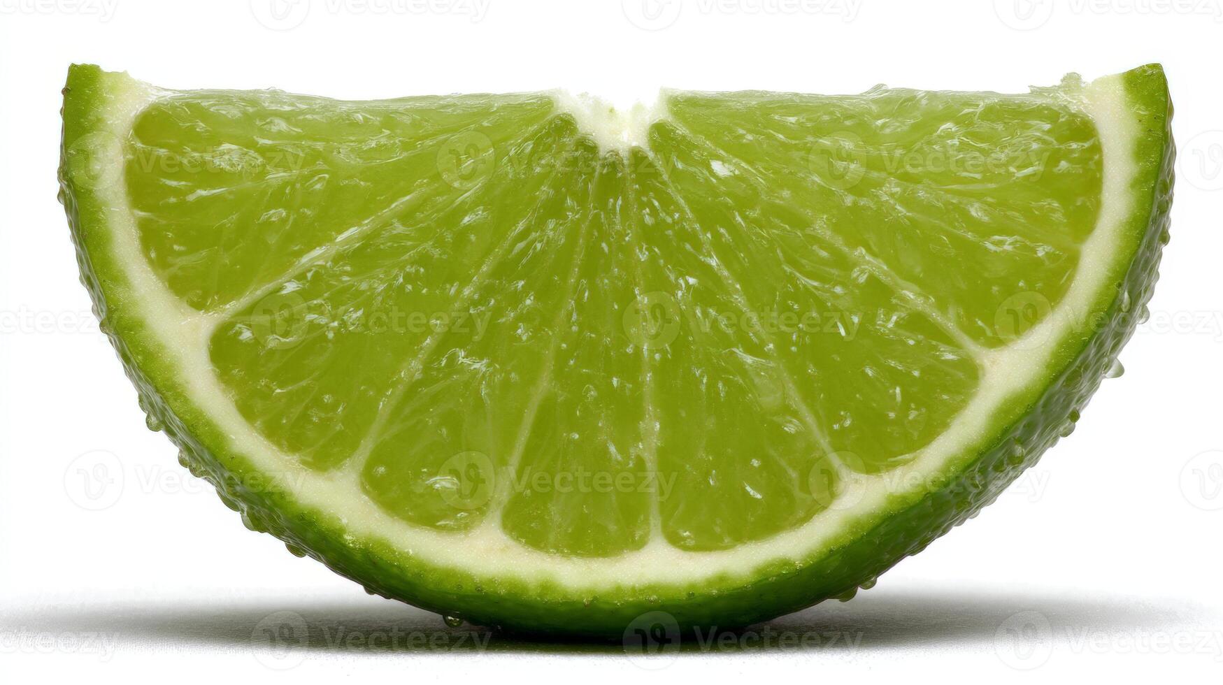 Close up of a Ripe Green Lime Slice on White Background photo