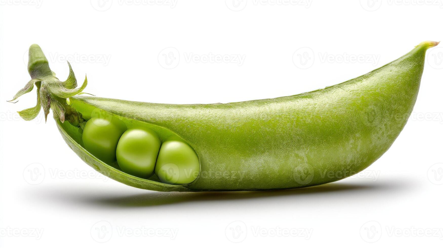 Closeup of a Crisp Green Sugar Snap Pea Isolated on White Background photo