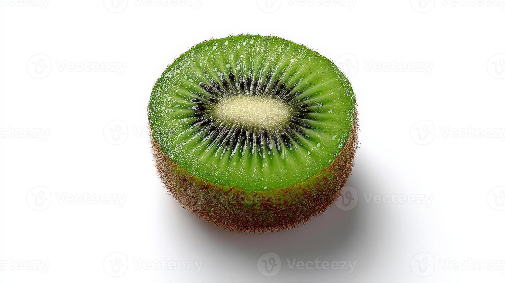Closeup of a Halved Green Kiwi Fruit on White Background photo