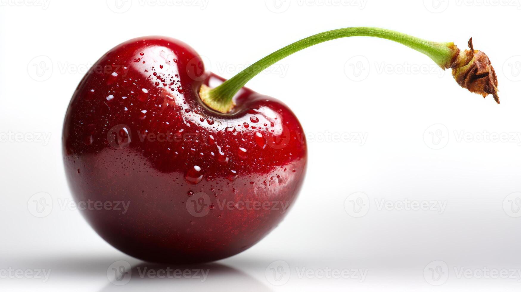 Closeup of a Juicy Red Cherry Isolated on White Background photo