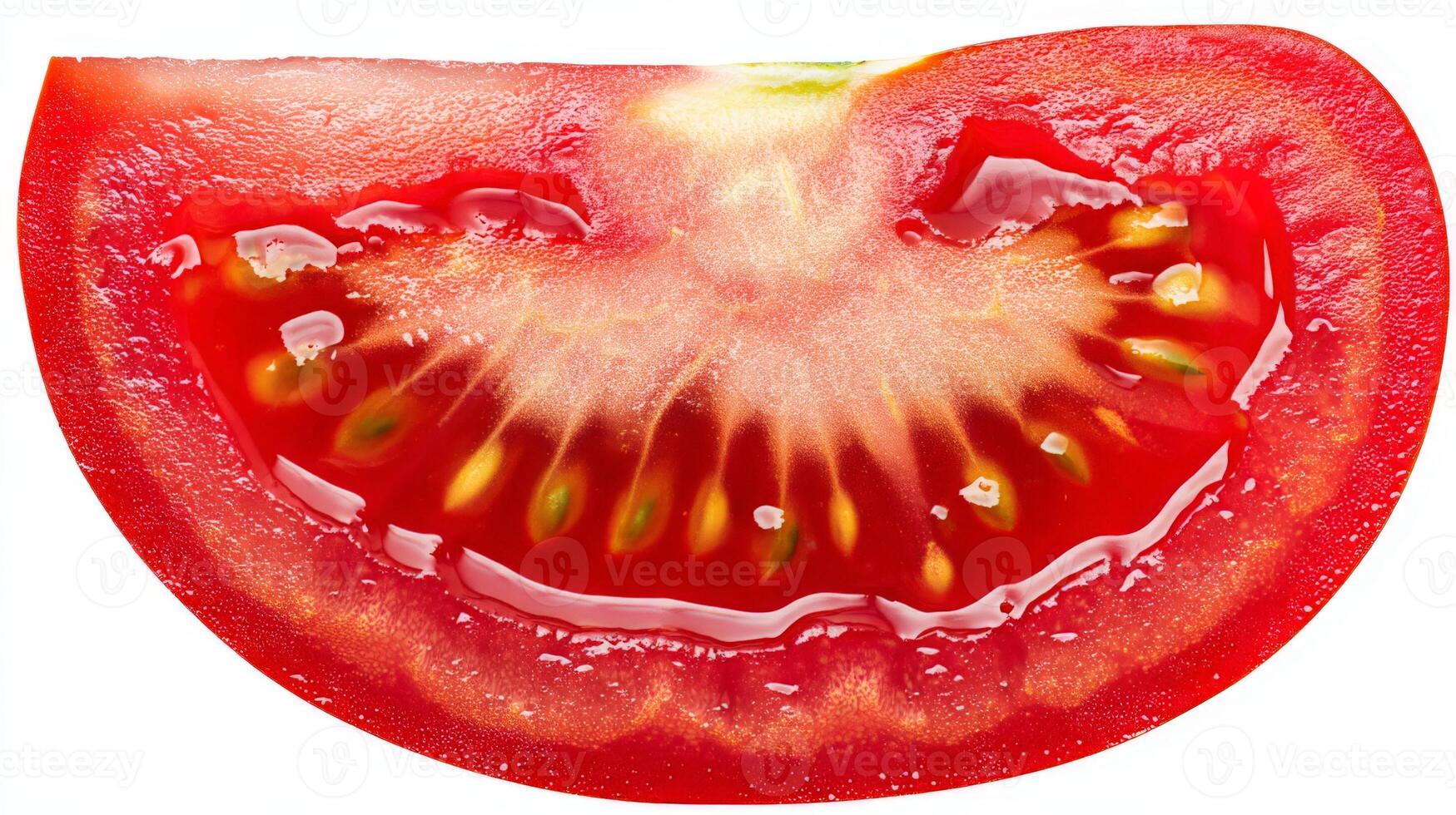 Close up of a Juicy Red Tomato Slice on White Background photo