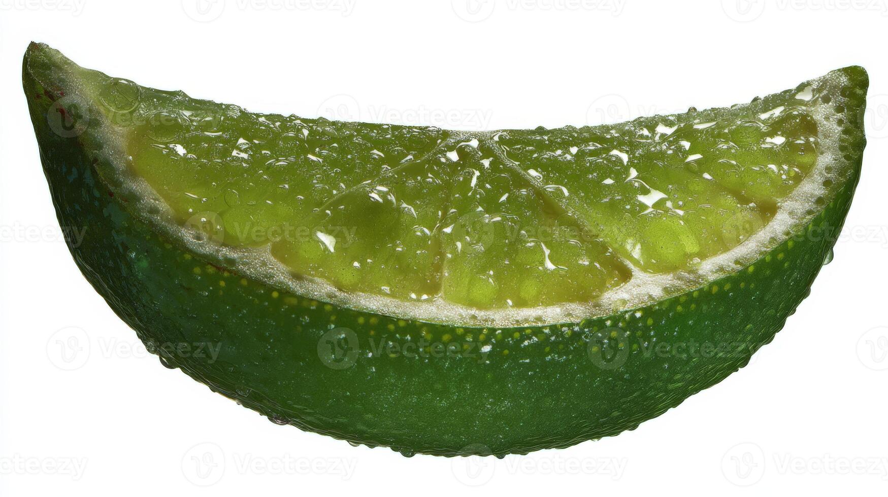 Close up of a Ripe Green Lime Slice stand on White Background photo