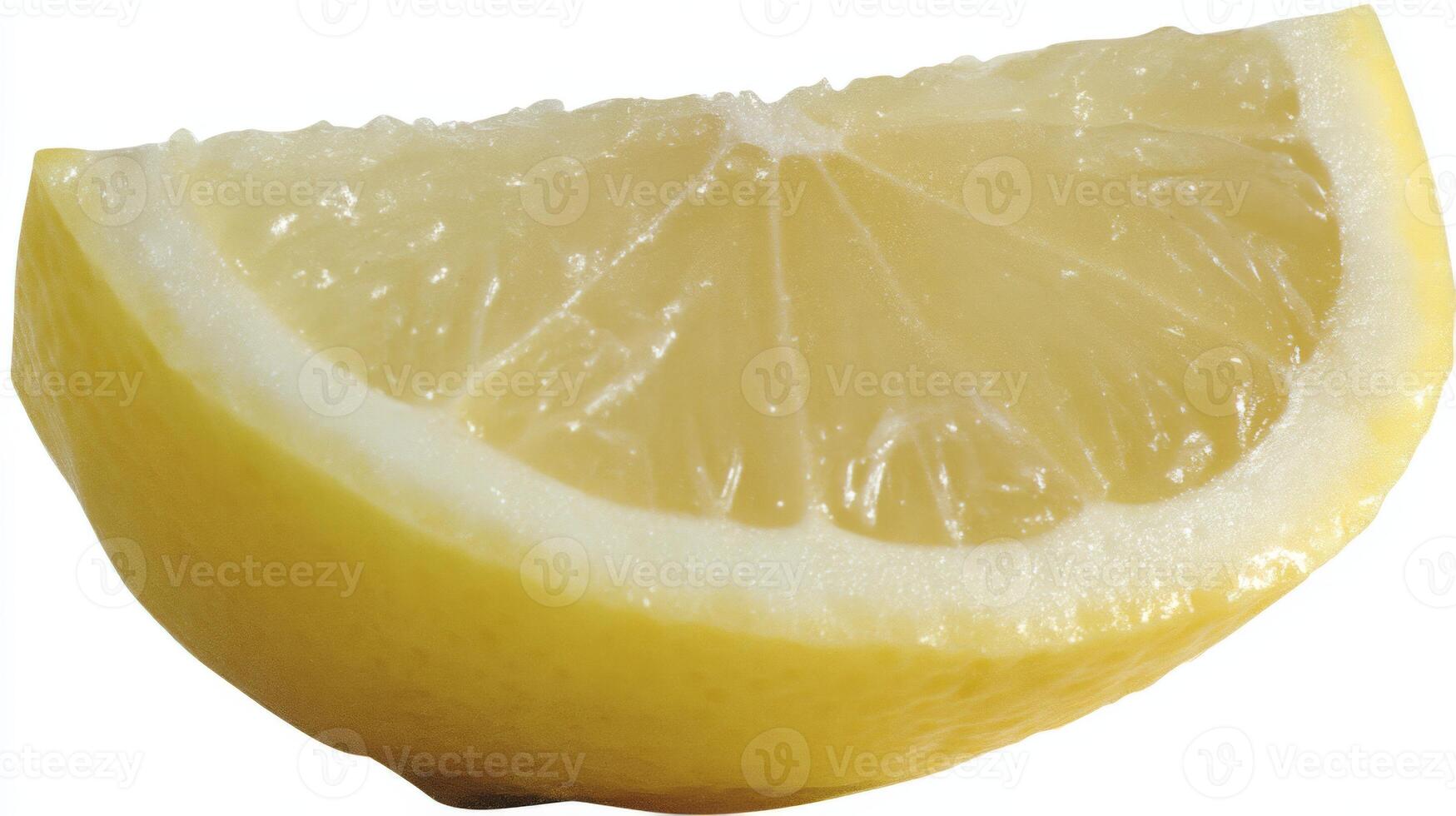 Closeup of a Juicy Yellow Lemon Slice on White Background photo
