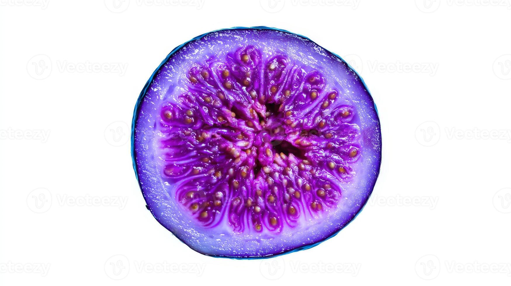Closeup of a Sliced Vibrant Purple Fig on White Background photo