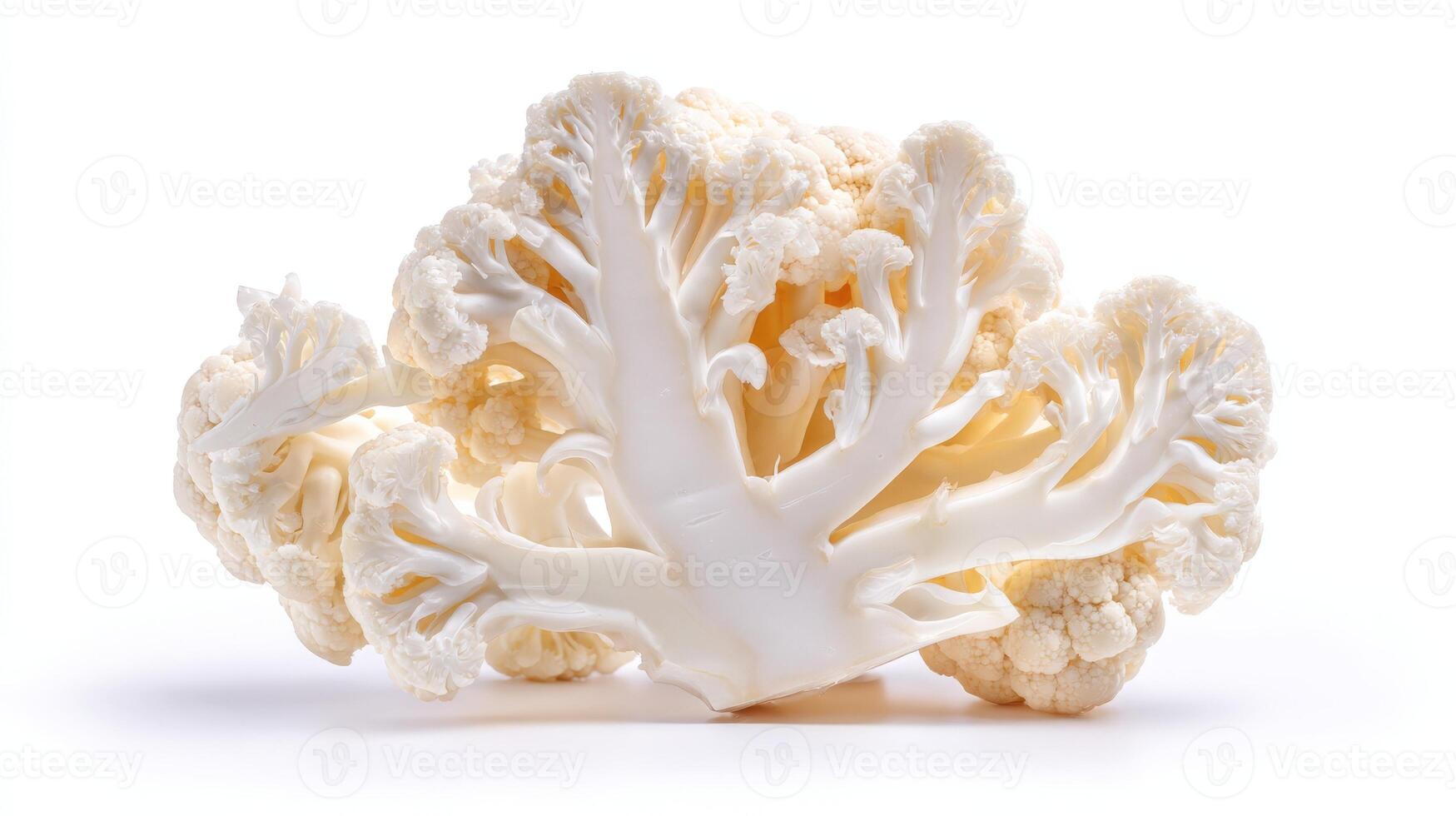 Closeup of Fresh White Cauliflower Isolated on White Background photo