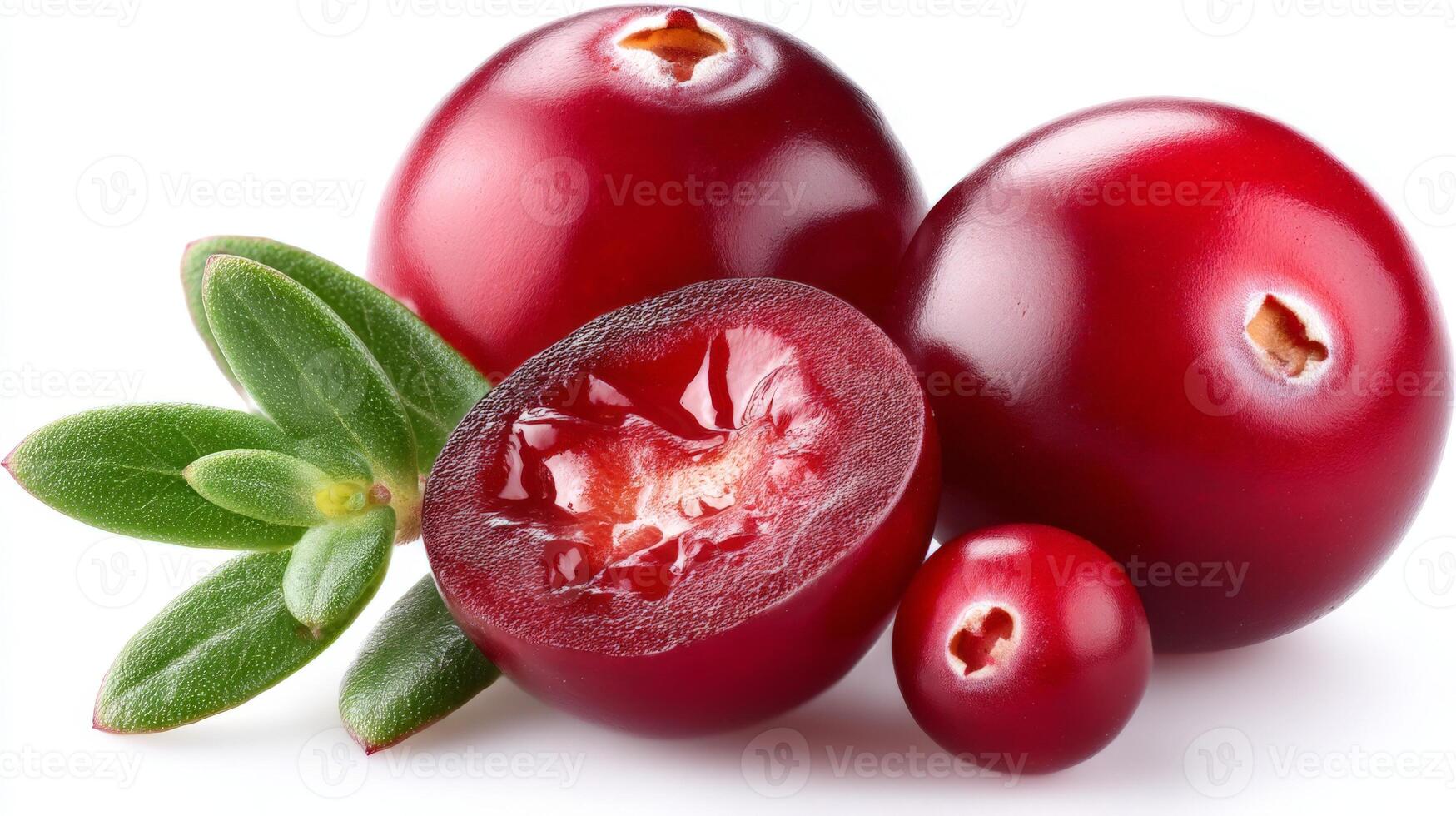 Closeup of Plump Red Lingonberries Isolated on White Background photo