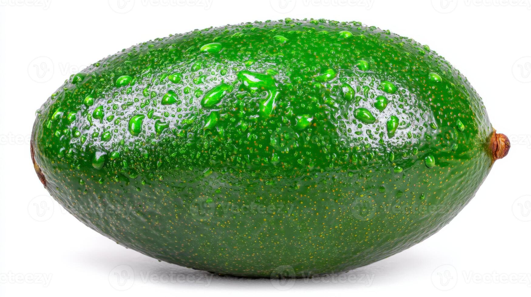 a Green Avocado with Water Droplets on White Background photo