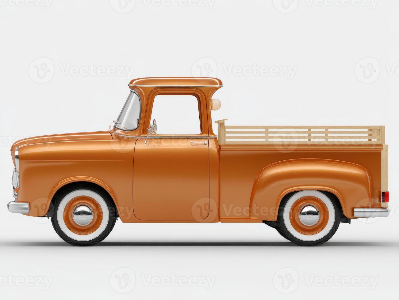 Bronze Vintage Pickup Truck with Wooden Flatbed on White Background photo