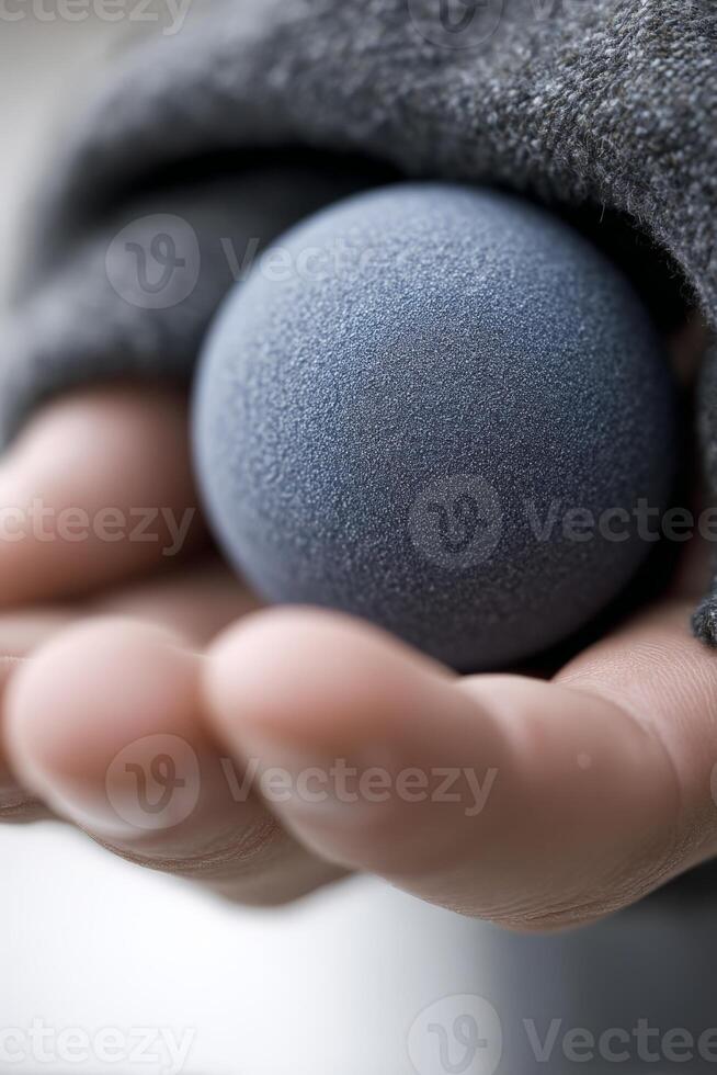 Close up of a Hand Holding a Frosted Blue Sphere photo