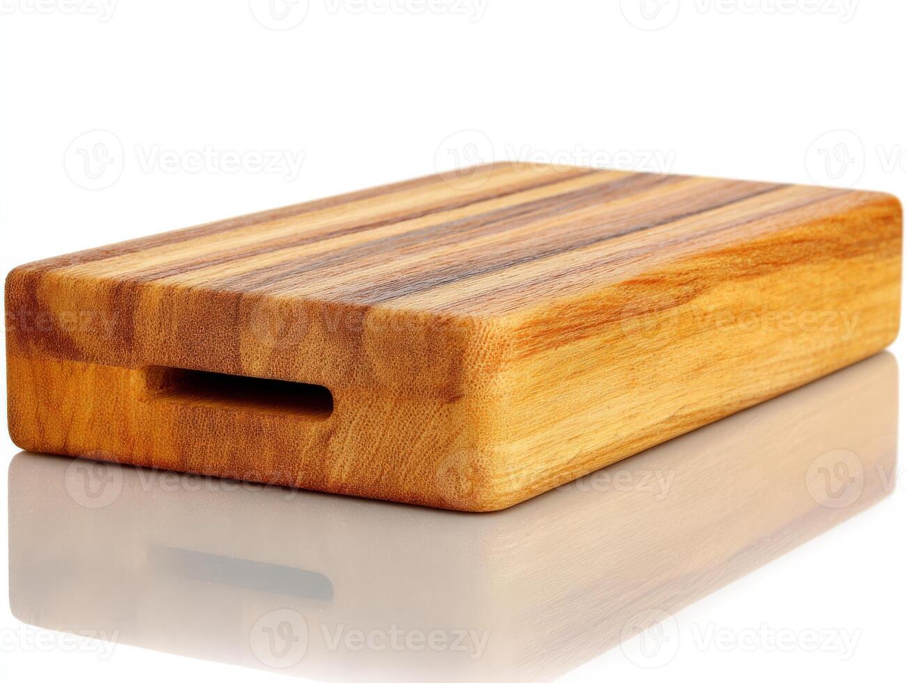 Rectangular Wooden Step Stool with Handle on White Background photo