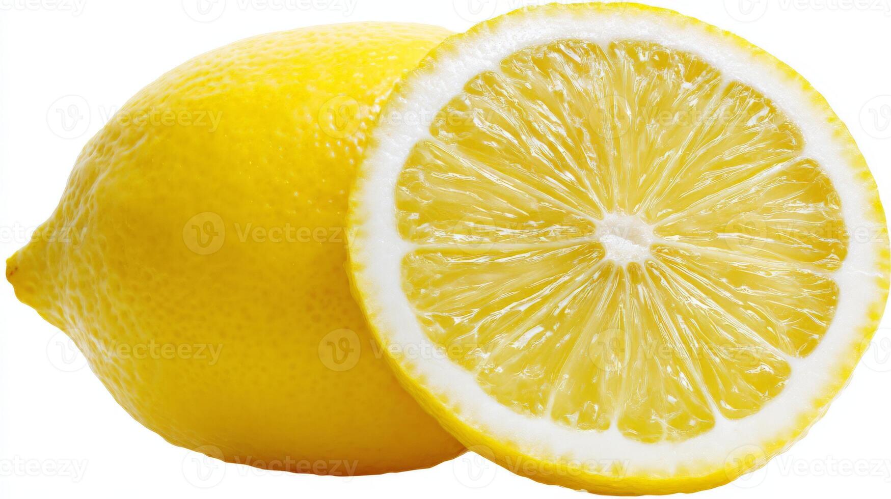 Plump Yellow Lemon and Slice Isolated on White Background photo