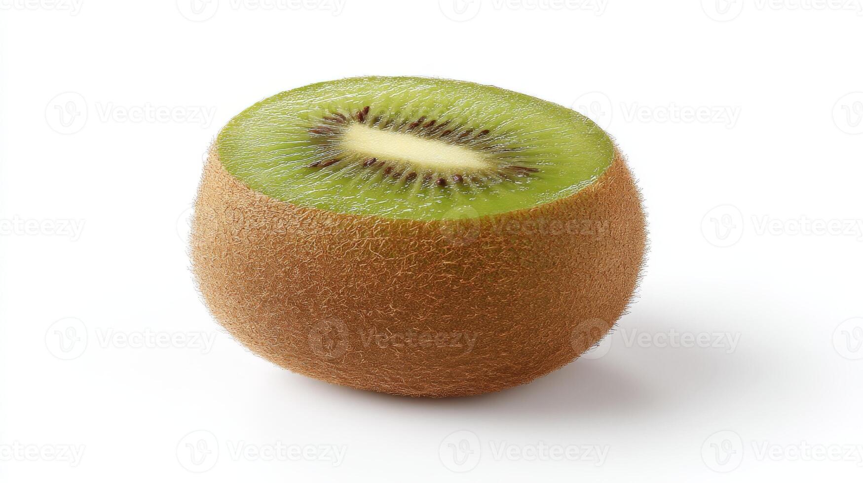 Close Up of a Sliced Ripe Green Kiwi on White Background photo