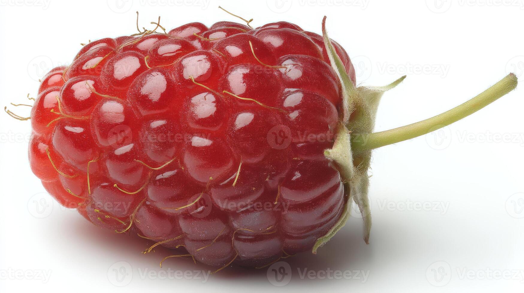 Closeup of a Single Juicy Red Raspberry on White Background photo