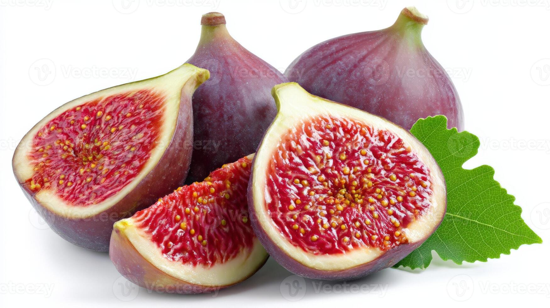 Ripe Purple and Red Figs Sliced and Whole on White Background photo